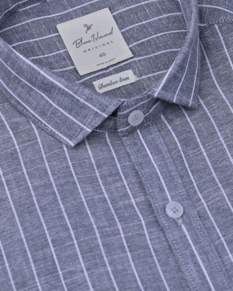 Grey Pinstripes -Full-Bamboo Linen
