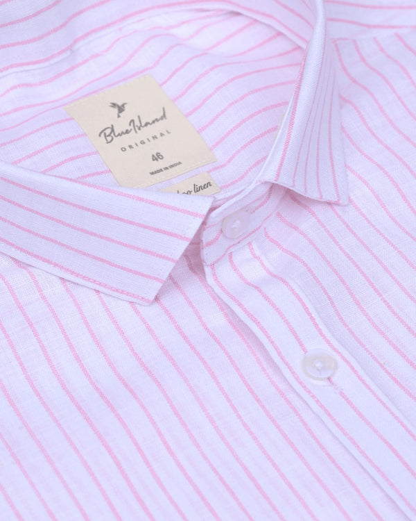 White & Pink Mini Stripes -Full-Bamboo Linen
