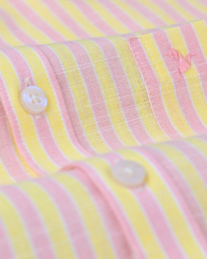 Yellow & Rose Bold Stripes -Full-Bamboo Linen