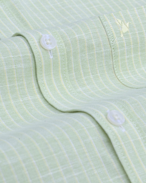 Green & Yellow Line Stripes -Full-Bamboo Linen