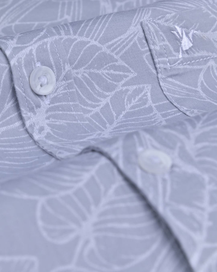 Grey Leafy Print-Full-Stain Proof