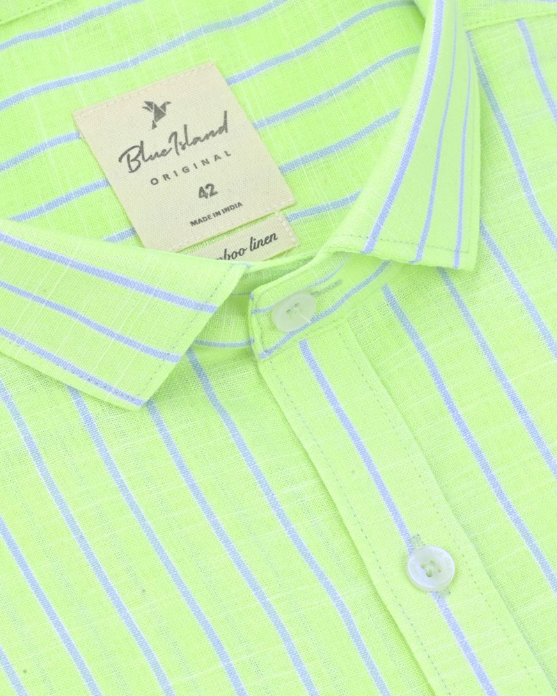 Radium Green Stripes -Full-Bamboo Linen