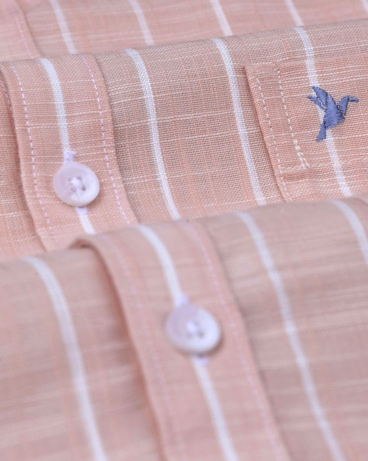 Peach Orange & White Line Stripes -Full-Cotton Linen Shirt