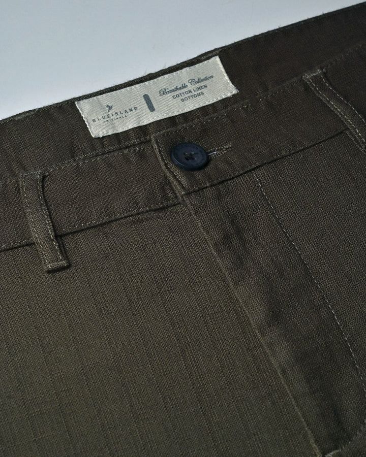 Dark Green Grain Printed - 2 way stretch - COTTON LINEN PANT