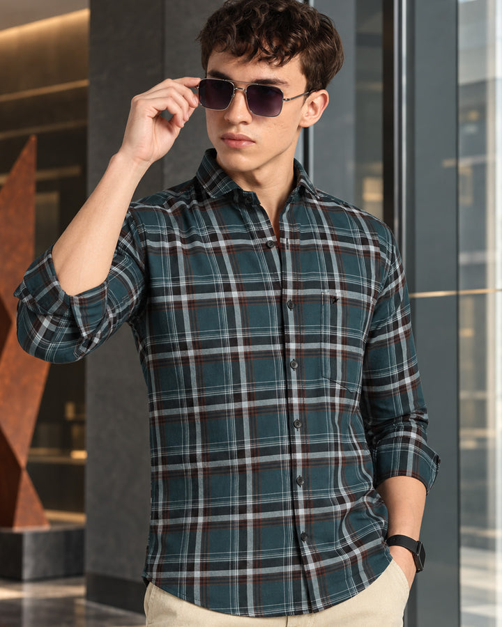 Teal Green & Brown Checks -Full-Stain Proof