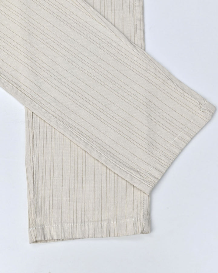 Cream Double Lines - 2 way stretch - COTTON LINEN PANT