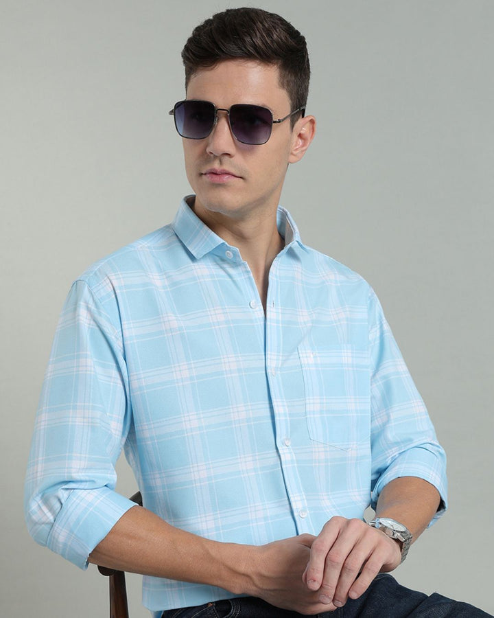 Blue & White Box Checks -Full-Stain Proof