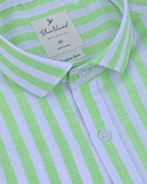 Fluorescent Green & White Bars -Full-Bamboo Linen