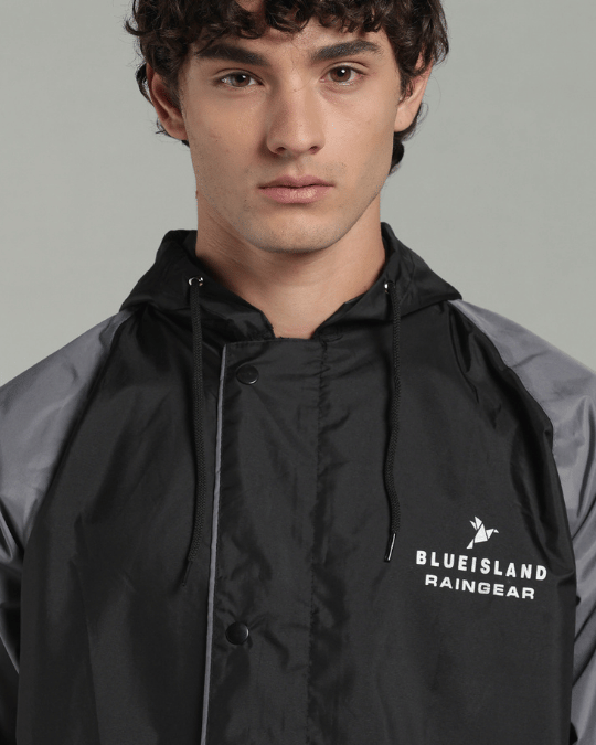 Black with Grey Sleeve - Rain Jacket with Pant & Mobile Pouch