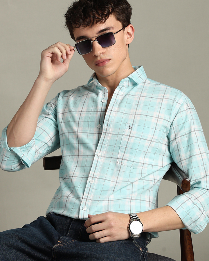 Turquoise Blue Checks -Full-Stain Proof
