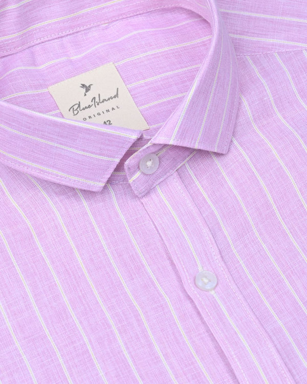Pink Grid Line Stripes -Full-Bamboo Linen