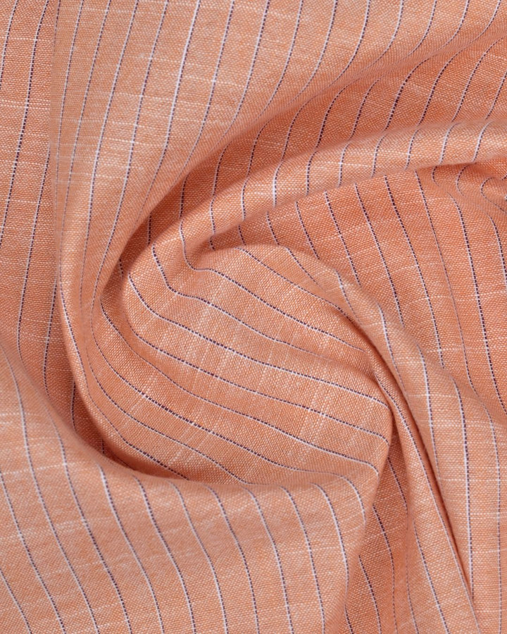 Peach Orange & Navy Dotted Line Stripes -Full-Bamboo Linen