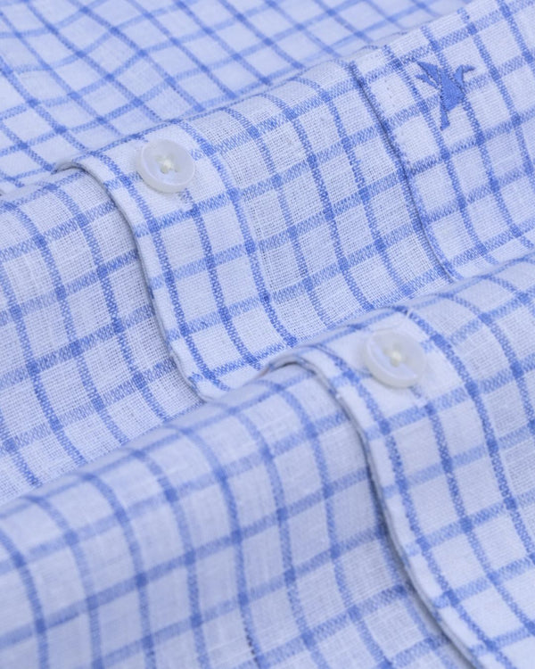 White & Blue Checks -Full-Bamboo Linen