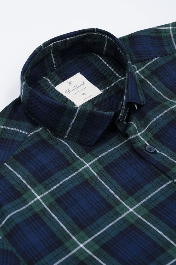 Navy & Green Checks - Half Sleeve - Airlite Shirt