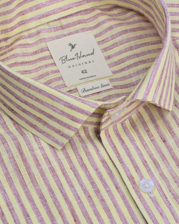 Candy Red & Yellow Stripes -Full-Bamboo Linen