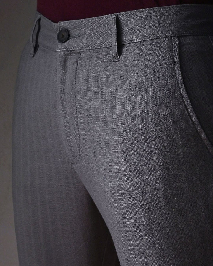 Grey Grain Stripes - 2 way stretch - COTTON LINEN PANT