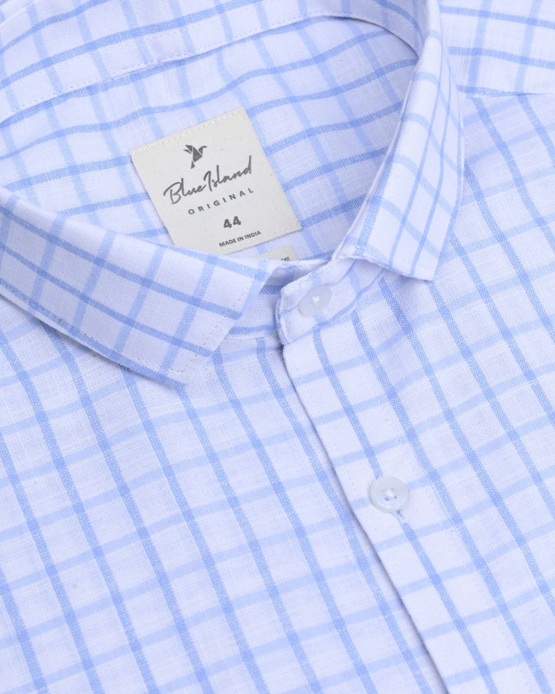 White & Blue Square Checks -Full-Bamboo Linen