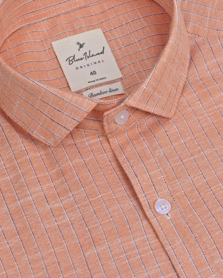 Peach Orange & Navy Dotted Line Stripes -Full-Bamboo Linen