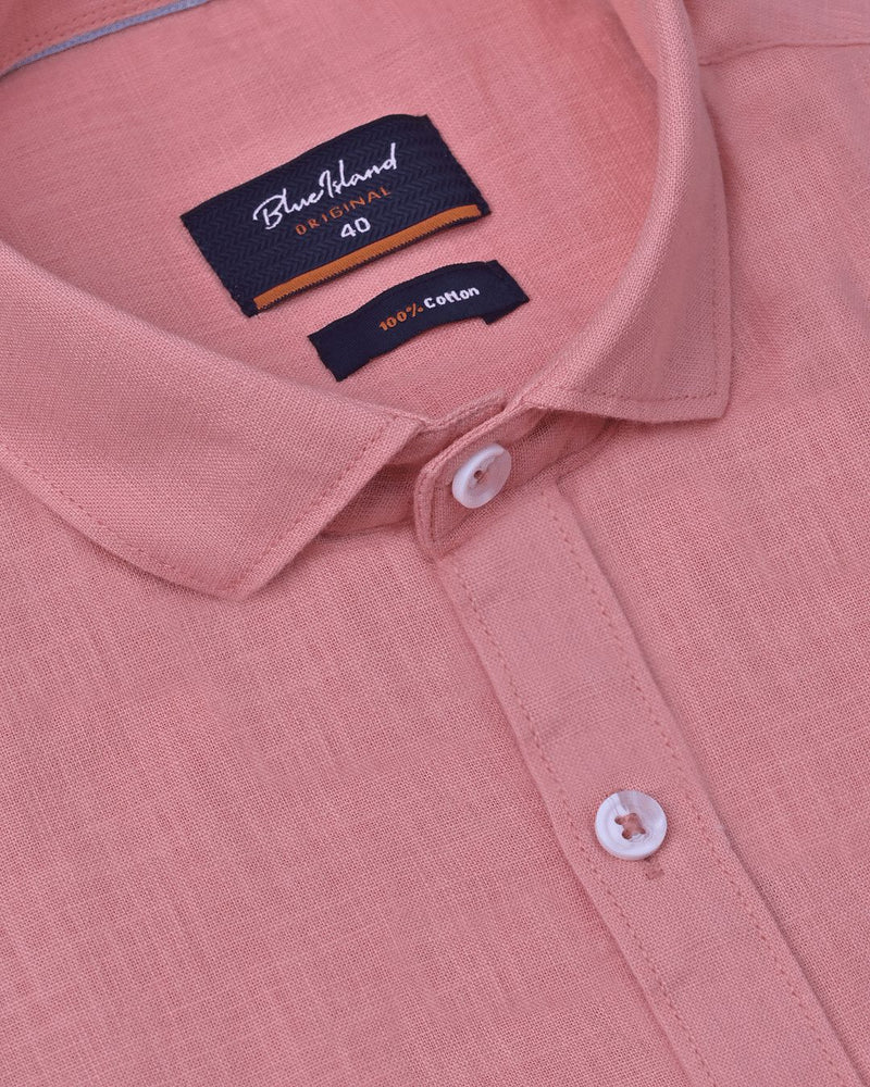 Bright Orange Solid-Full-Cotton Linen Shirt