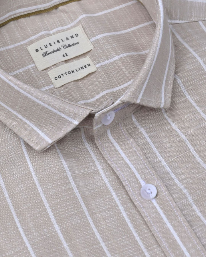Sandal & White Line Stripes -Full-Cotton Linen Shirt