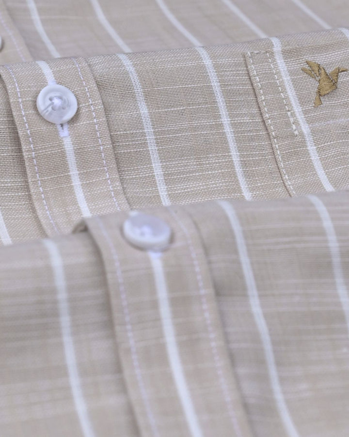 Sandal & White Line Stripes -Full-Cotton Linen Shirt