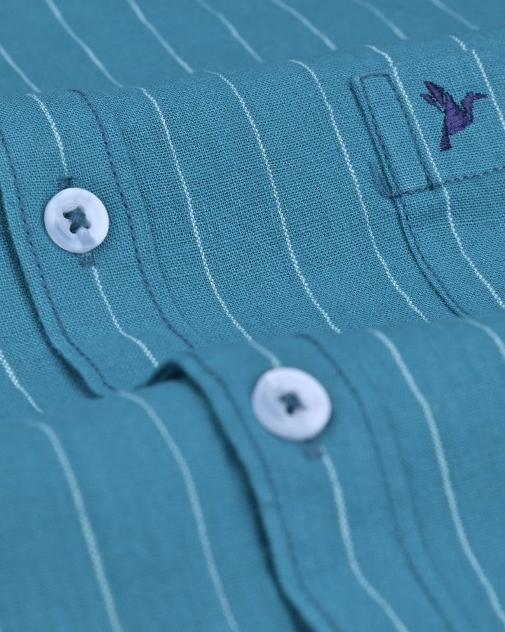 Slate Blue Solo Stripes-Full-Cotton Linen Shirt