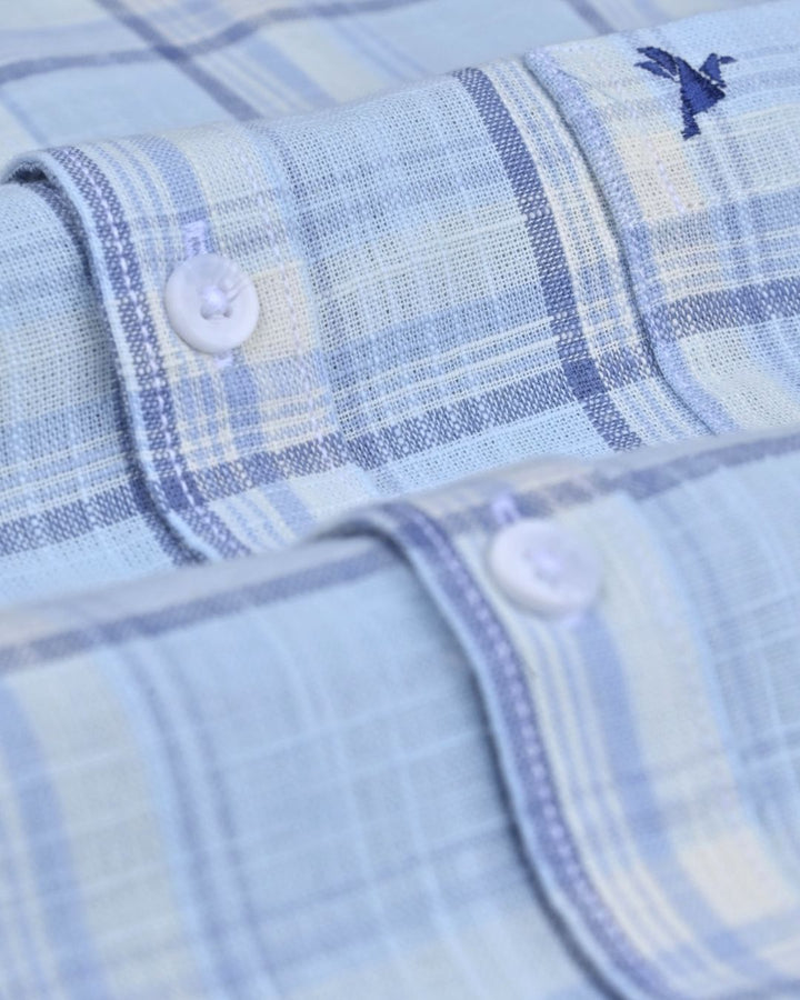 Blue Multi Line Checks -Full-Cotton Linen Shirt