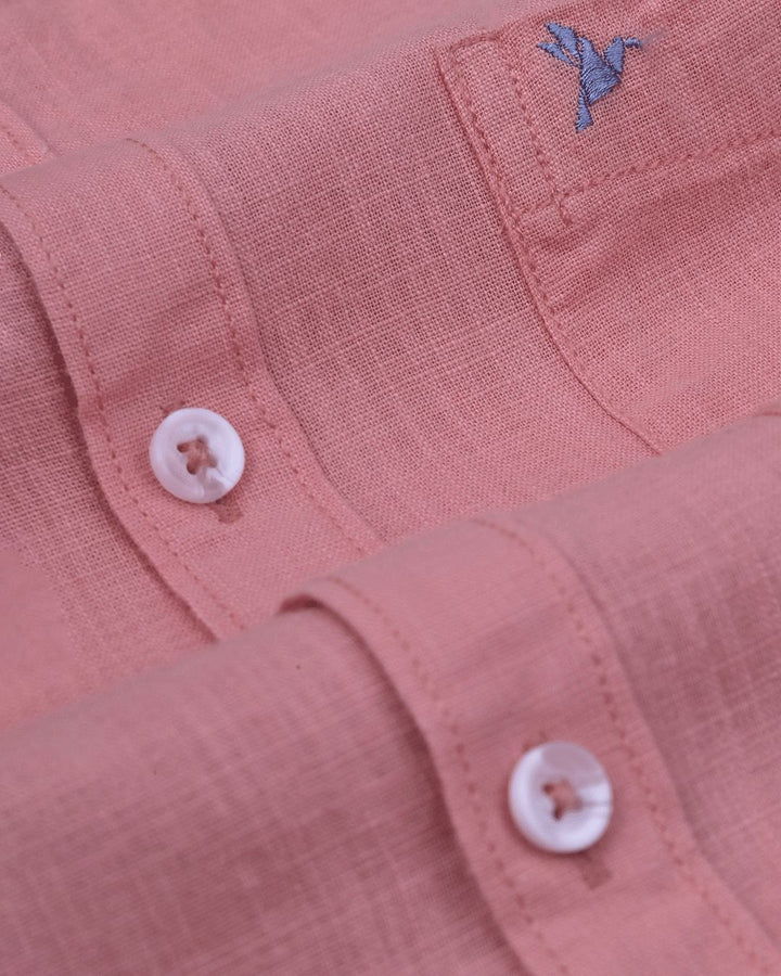 Bright Orange Solid-Full-Cotton Linen Shirt