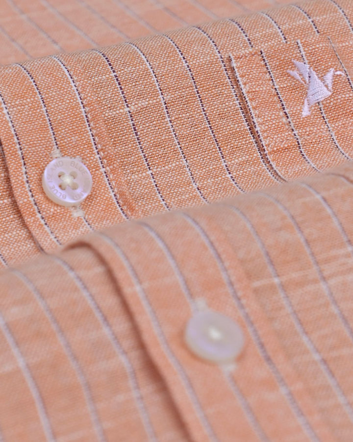 Peach Orange & Navy Dotted Line Stripes -Full-Bamboo Linen