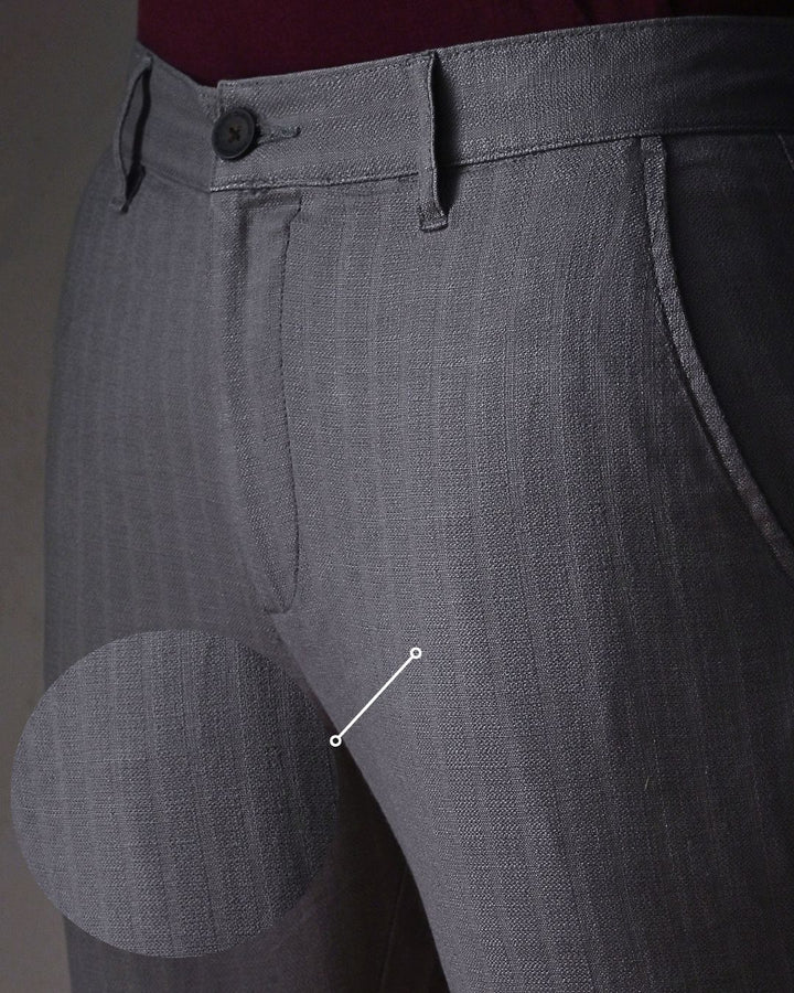 Grey Grain Stripes - 2 way stretch - COTTON LINEN PANT