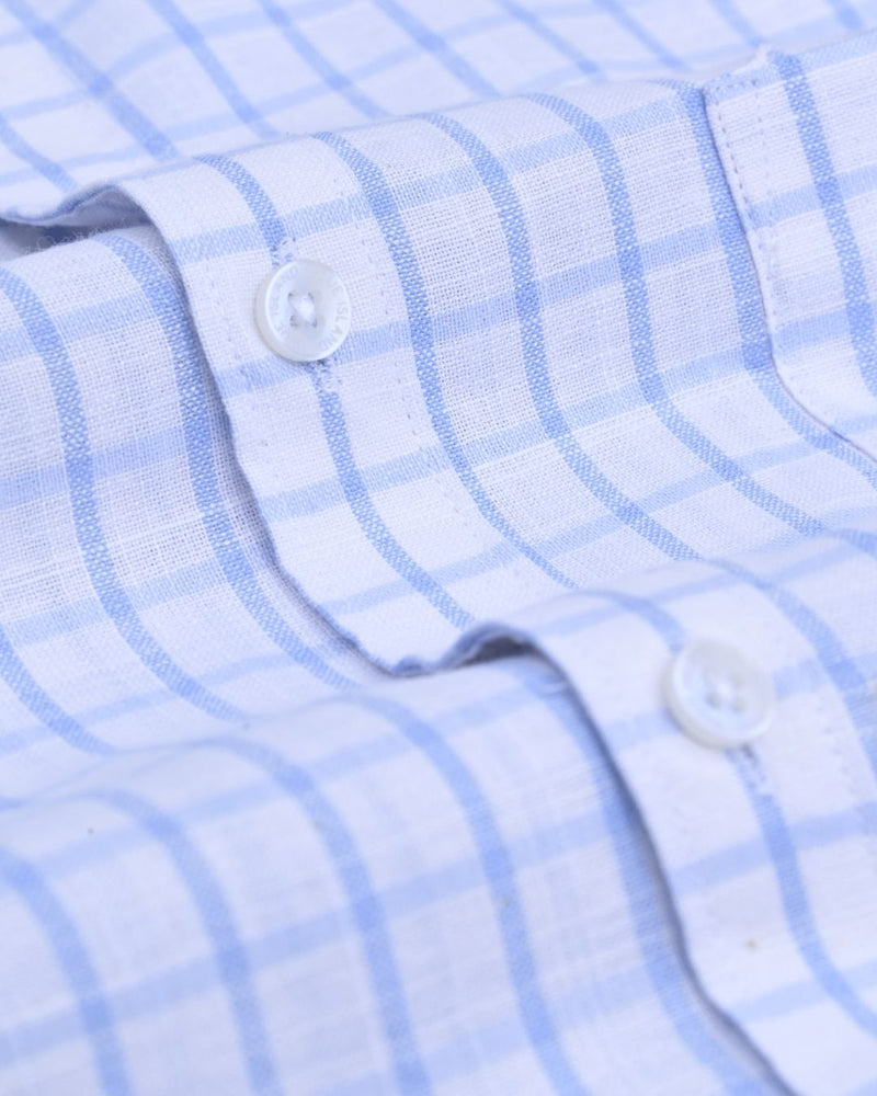 White & Blue Square Checks -Full-Bamboo Linen