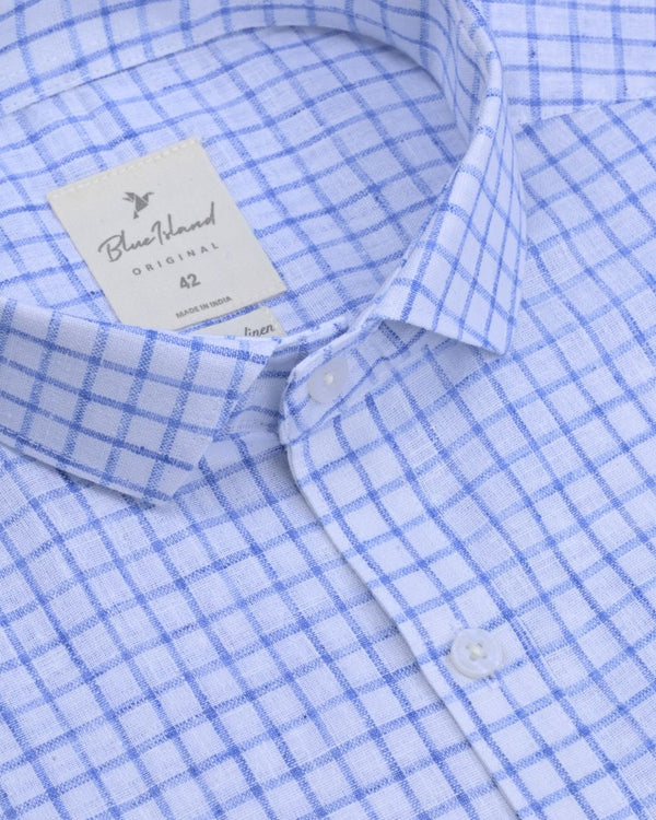 White & Blue Checks -Full-Bamboo Linen