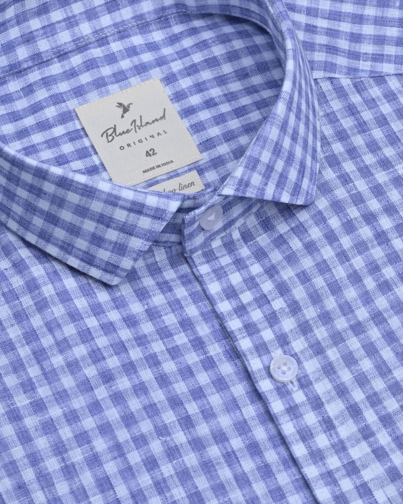 Violet & White Checks -Full-Bamboo Linen
