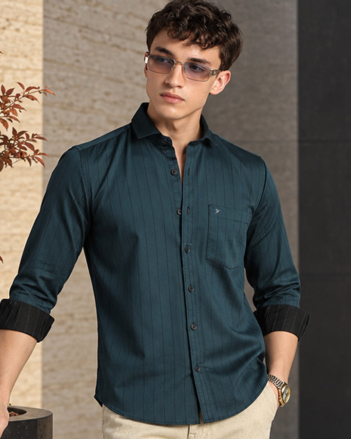 Emerald Green Vertical Stripes -Full-Stain Proof