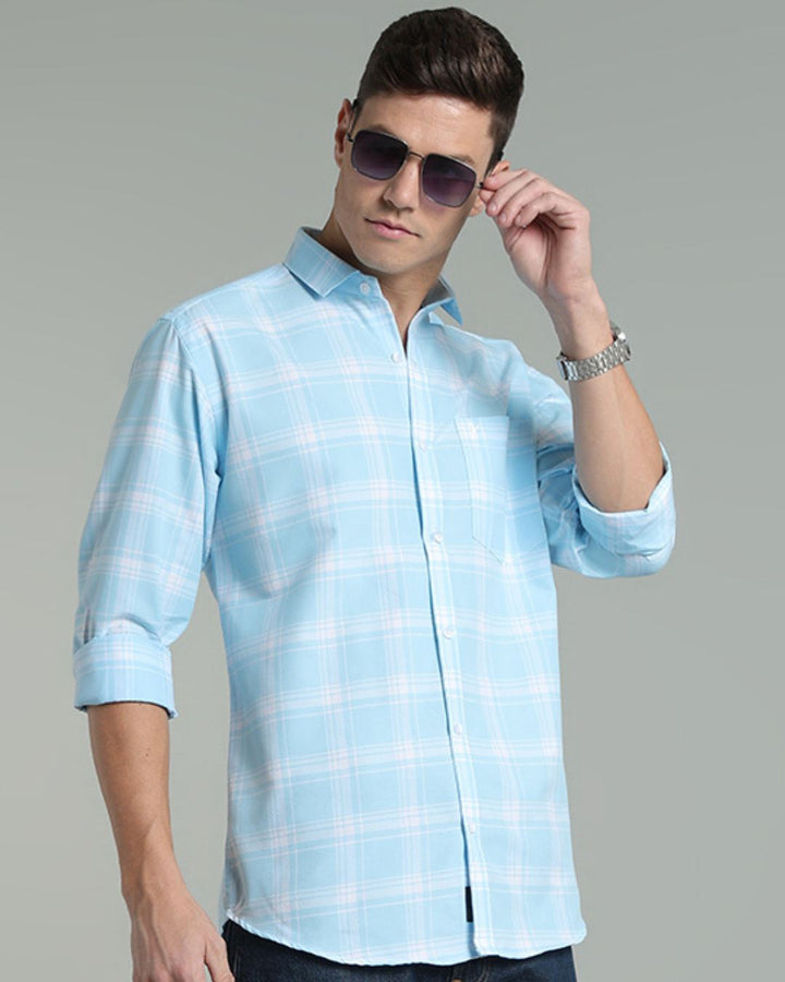 Blue & White Box Checks -Full-Stain Proof