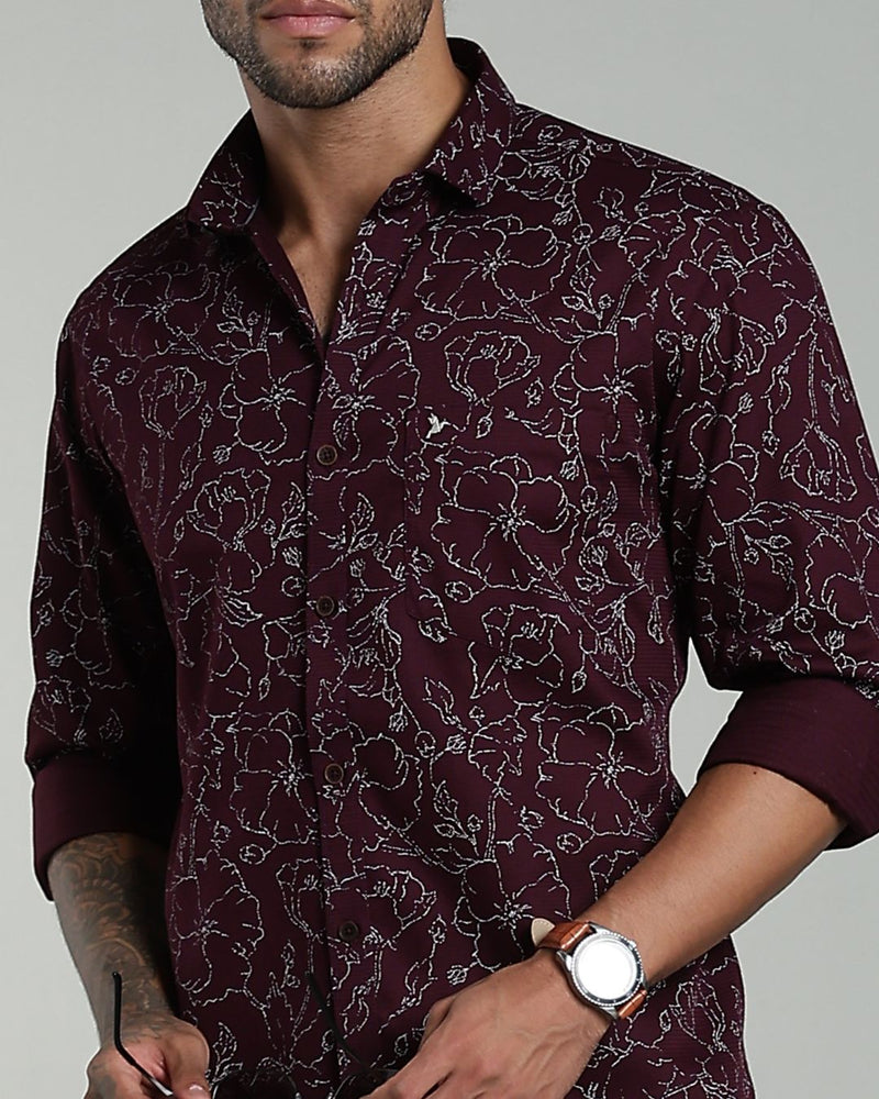 Dark Wine Flower Print-Full-Stain Proof