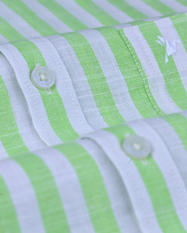 Fluorescent Green & White Bars -Full-Bamboo Linen