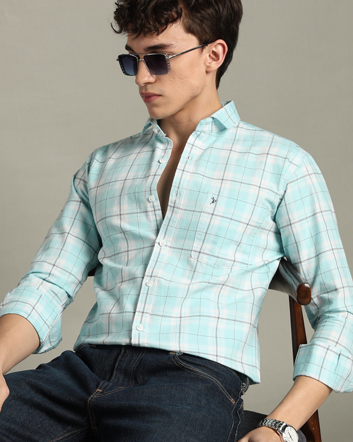 Turquoise Blue Checks -Full-Stain Proof