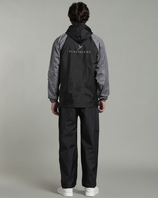Black with Grey Sleeve - Rain Jacket with Pant & Mobile Pouch