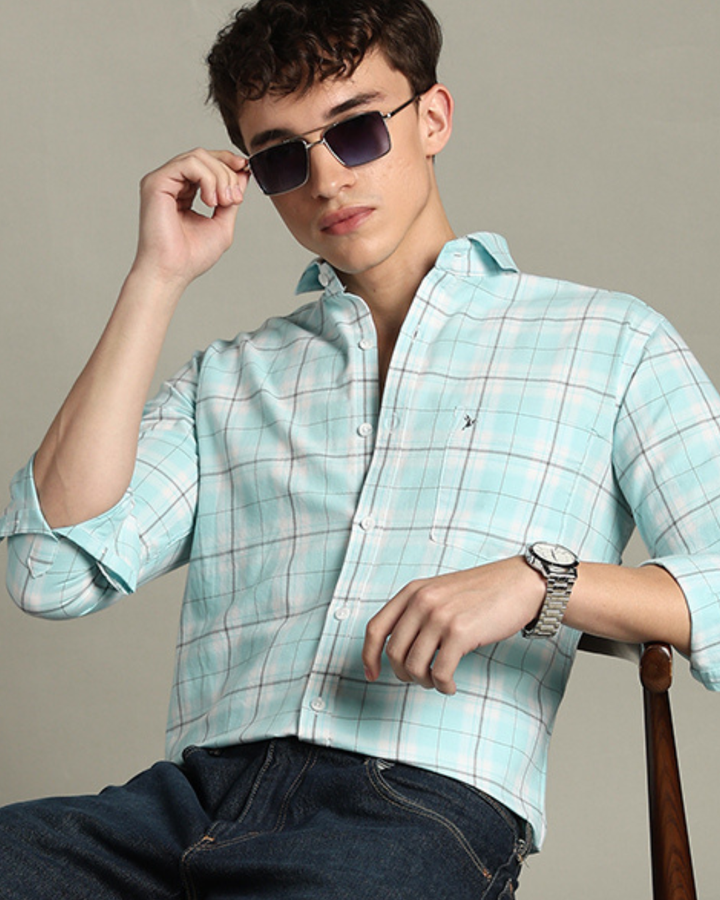 Turquoise Blue Checks -Full-Stain Proof