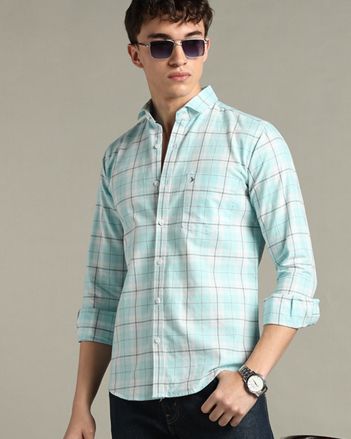 Turquoise Blue Checks -Full-Stain Proof