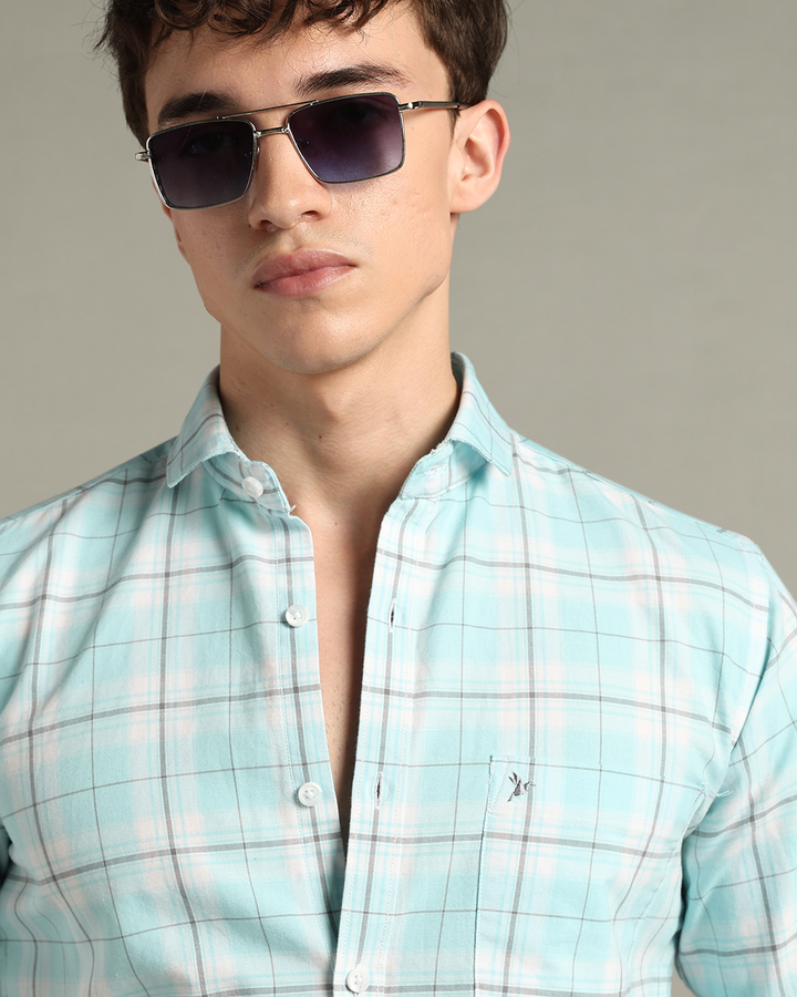 Turquoise Blue Checks -Full-Stain Proof