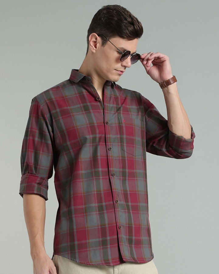Burgundy & Grey Checks -Full-Stain Proof