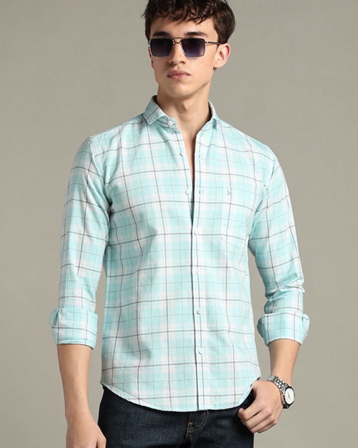 Turquoise Blue Checks -Full-Stain Proof