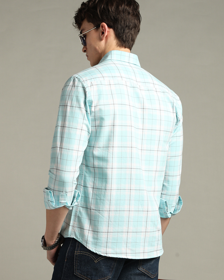 Turquoise Blue Checks -Full-Stain Proof