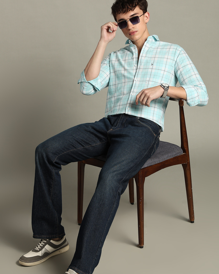 Turquoise Blue Checks -Full-Stain Proof