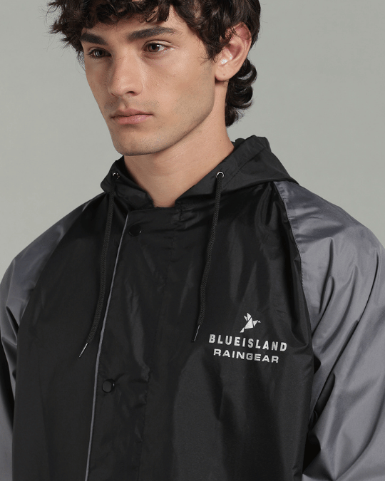 Black with Grey Sleeve - Rain Jacket with Pant & Mobile Pouch