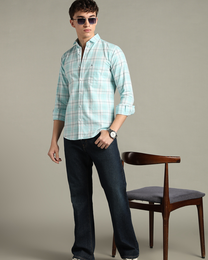 Turquoise Blue Checks -Full-Stain Proof