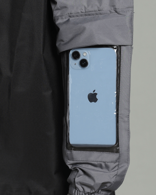 Black with Grey Sleeve - Rain Jacket with Pant & Mobile Pouch