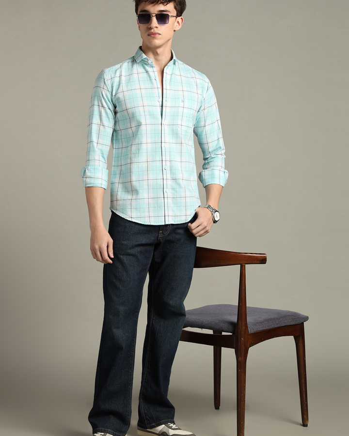Turquoise Blue Checks -Full-Stain Proof